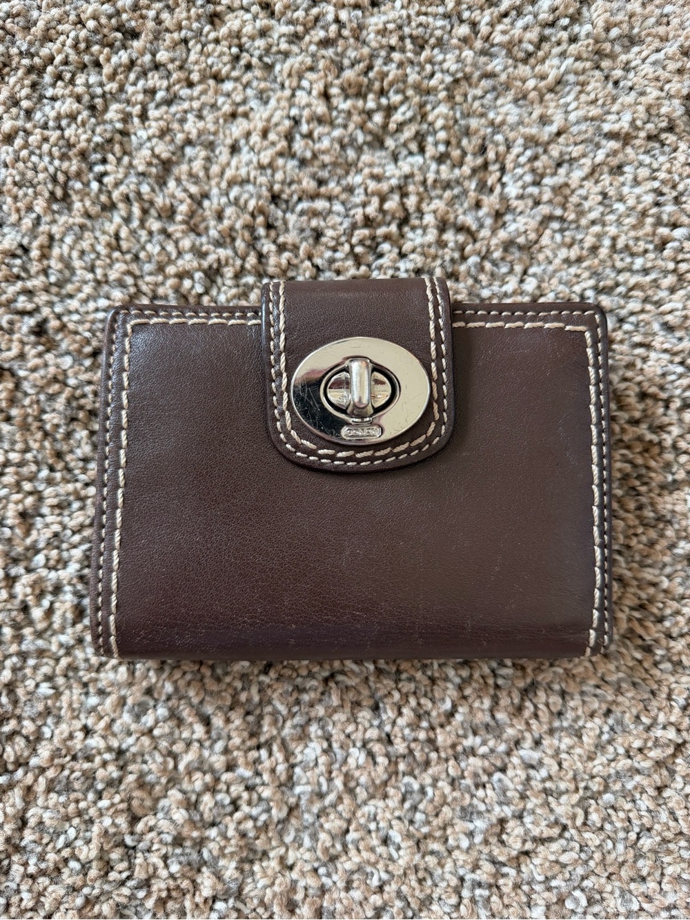 COACH Vintage Bifold Signature Wallet Cardholder Brown Leather Turn Lock